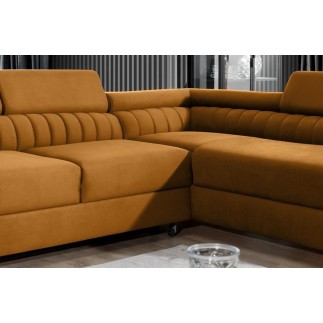 Canapé d'angle convertible - LARRY VELOURS Luxe, bronze, 5 places, angle droit (vu de face)