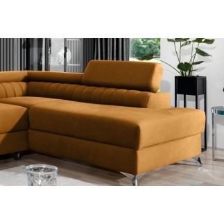 Canapé d'angle convertible - LARRY VELOURS Luxe, bronze, 5 places, angle droit (vu de face)