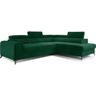 Canapé d'angle convertible - LARRY VELOURS Luxe vert, 5 places, angle droit (vu de face)