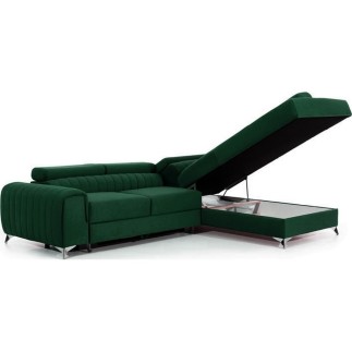 Canapé d'angle convertible - LARRY VELOURS Luxe vert, 5 places, angle droit (vu de face)