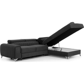 Canapé d'angle convertible - LARRY VELOURS Luxe gris foncé, 5 places, angle droit (vu de face)
