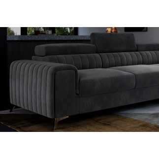 Canapé d'angle convertible - LARRY VELOURS Luxe gris foncé, 5 places, angle droit (vu de face)