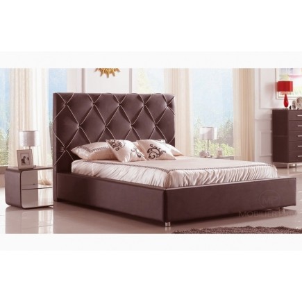 Lit en cuir italien de luxe ENJOY, chocolat liseret blanc