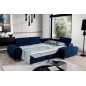 Canapé d'angle convertible - LARRY VELOURS Luxe bleu, 5 places, angle droit (vu de face)