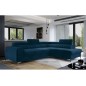 Canapé d'angle convertible - LARRY VELOURS Luxe bleu, 5 places, angle droit (vu de face)