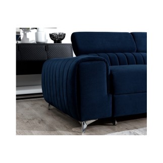 Canapé d'angle convertible - LARRY VELOURS Luxe bleu, 5 places, angle droit (vu de face)