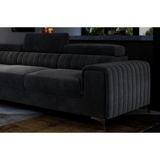 Canapé d'angle convertible - LARRY VELOURS velours Luxe noir, 5 places, angle gauche (vu de face)