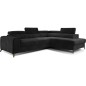 Canapé d'angle convertible - LARRY VELOURS Luxe, 5 places, noir , angle droit (vu de face)