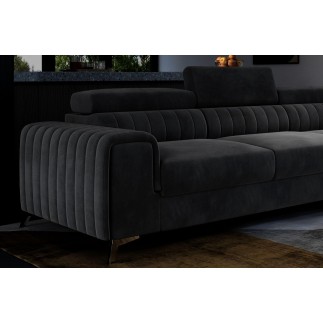 Canapé d'angle convertible - LARRY VELOURS Luxe, 5 places, noir , angle droit (vu de face)