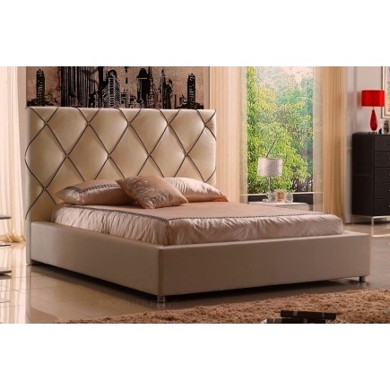 Lit en cuir italien de luxe ENJOY, beige liseret chocolat