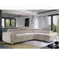Canapé d'angle convertible - LARRY VELOURS - en velours Luxe, 5 places, beige, angle droit (vu de face)