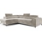 - Canapé d'angle convertible - LARRY VELOURS - en velours Luxe, 5 places, beige, angle gauche (vu de face)
