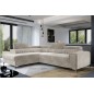 - Canapé d'angle convertible - LARRY VELOURS - en velours Luxe, 5 places, beige, angle gauche (vu de face)
