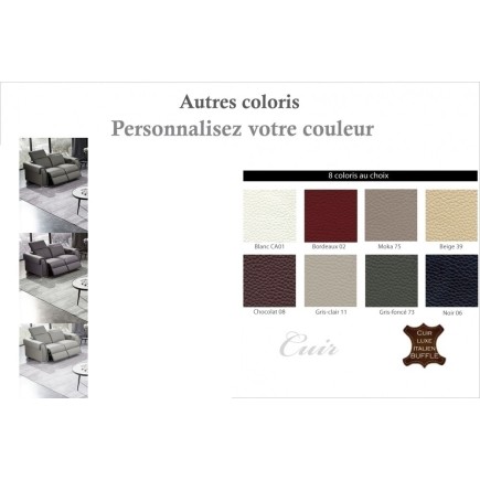 Solde de la commande 2 canapés 2 places avec 2 relax électriques en cuir italien buffle toprelax, couleur personnalisée, Blanc.E