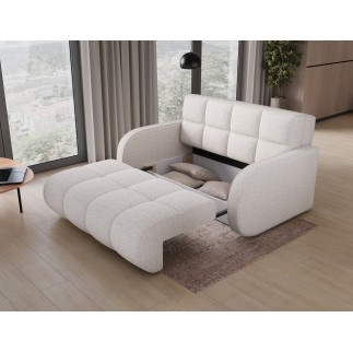 Canapé 2 places convertible tissu bouclette blanc cassé