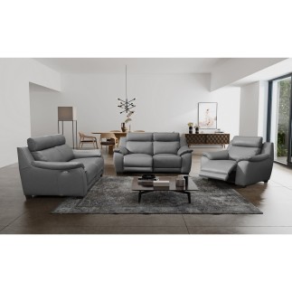 Canapé 3 places avec 2 relax en 100% tout cuir épais luxe italien - 2 relax électriques, gris foncé- BERN