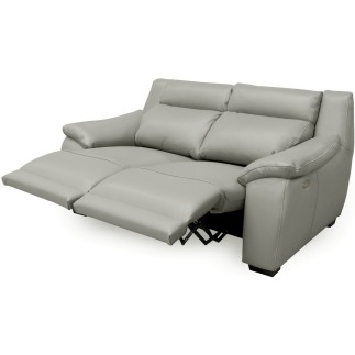 Canapé 2 places avec 2 relax en 100% tout cuir épais luxe italien - 2 relax électriques, gris clair. BERN