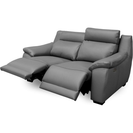 Canapé 2 places avec 2 relax en 100% tout cuir épais luxe italien - 2 relax électriques, gris foncé. BERN