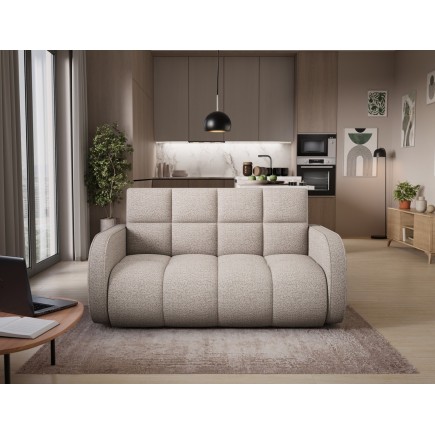 Canapé 2 places convertible tissu bouclette beige, coffre, DEVON