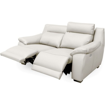 Canapé 2 places avec 2 relax en 100% tout cuir épais luxe italien - 2 relax électriques, blanc cassé. BERN