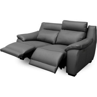 Canapé 2 places avec 2 relax en 100% tout cuir épais luxe italien - 2 relax électriques, anthracite. BERN