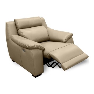 Fauteuil avec 1 relax en 100% tout cuir épais luxe italien - 1 relax électrique, beige. BERN
