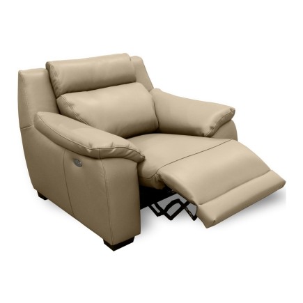 Fauteuil avec 1 relax en 100% tout cuir épais luxe italien - 1 relax électrique, beige. BERN