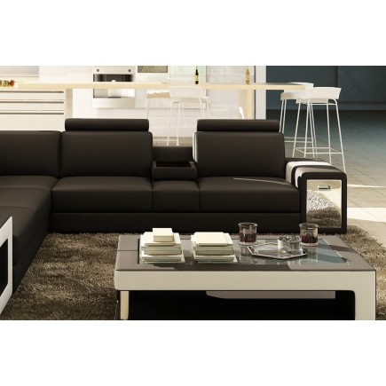 Canapé d'angle en cuir luxe italien 5/6 places XERUS, cuir haut de gamme italien vachette. Cuir Prestige luxe. Noir et blanc, an