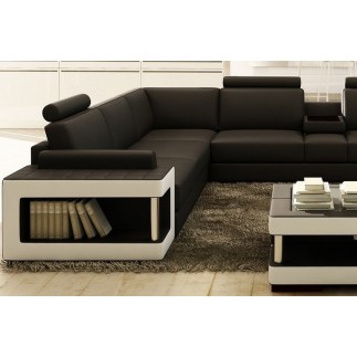 Canapé d'angle en cuir luxe italien 5/6 places XERUS, cuir haut de gamme italien vachette. Cuir Prestige luxe. Noir et blanc, an