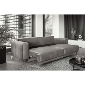 Canapé 3/4 places convertible et espace de rangement - gris - en tissu de qualité luxe, ELSA