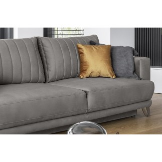 Canapé 3/4 places convertible et espace de rangement - gris - en tissu de qualité luxe, ELSA