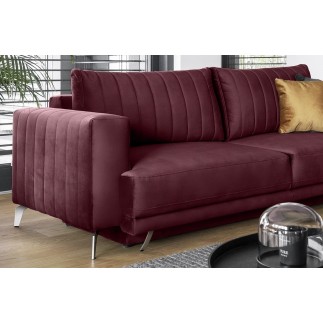 Canapé 3/4 places convertible et espace de rangement - bordeaux - en tissu de qualité luxe, ELSA