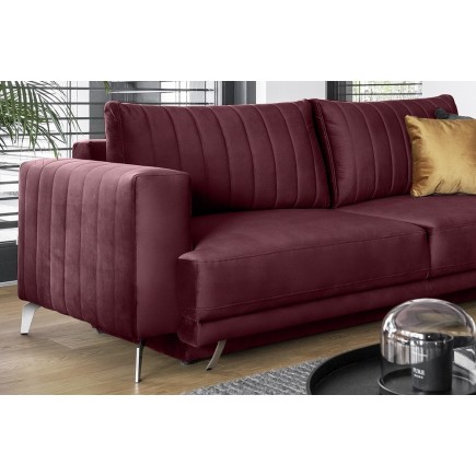 Canapé 3/4 places convertible et espace de rangement - bordeaux - en tissu de qualité luxe, ELSA