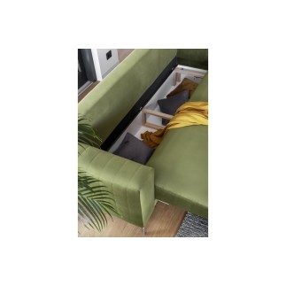 Canapé 3/4 places convertible et espace de rangement - vert - en tissu de qualité luxe, ELSA