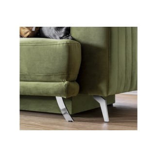 Canapé 3/4 places convertible et espace de rangement - vert - en tissu de qualité luxe, ELSA