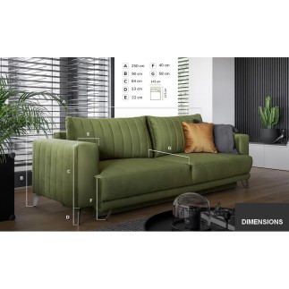 Canapé 3/4 places convertible et espace de rangement - vert - en tissu de qualité luxe, ELSA