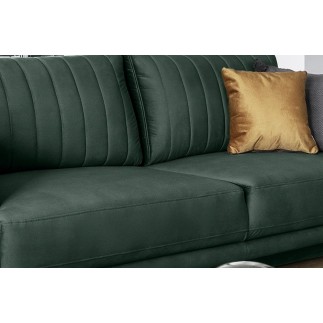 Canapé 3/4 places convertible et espace de rangement - vert foncé - en tissu de qualité luxe, ELSA