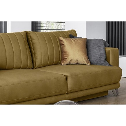 Canapé 3/4 places convertible et espace de rangement - moutarde - en tissu de qualité luxe, ELSA