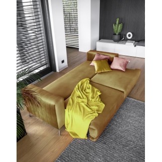Canapé 3/4 places convertible et espace de rangement - moutarde - en tissu de qualité luxe, ELSA