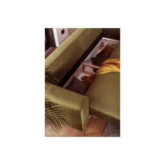 Canapé 3/4 places convertible et espace de rangement - moutarde - en tissu de qualité luxe, ELSA