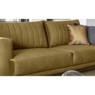 Canapé 3/4 places convertible et espace de rangement - moutarde - en tissu de qualité luxe, ELSA