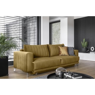 Canapé 3/4 places convertible et espace de rangement - moutarde - en tissu de qualité luxe, ELSA