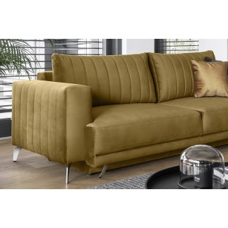 Canapé 3/4 places convertible et espace de rangement - moutarde - en tissu de qualité luxe, ELSA
