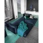 Canapé 3/4 places convertible et espace de rangement - bleu - en tissu de qualité luxe, ELSA