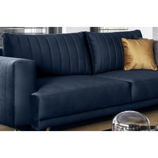 Canapé 3/4 places convertible et espace de rangement - bleu - en tissu de qualité luxe, ELSA