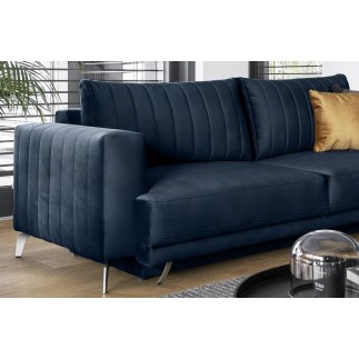 Canapé 3/4 places convertible et espace de rangement - bleu - en tissu de qualité luxe, ELSA