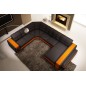 Canapé d'angle en cuir italien 7/8 places EVASION, noir / orange, angle gauche