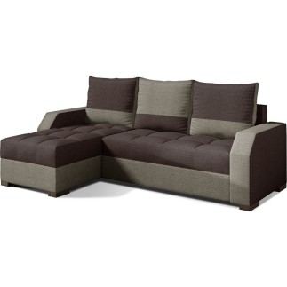 Canapé d'angle convertible - ARTE - en tissu de qualité - marron et beige, 3/4 places, angle gauche (vu de face)