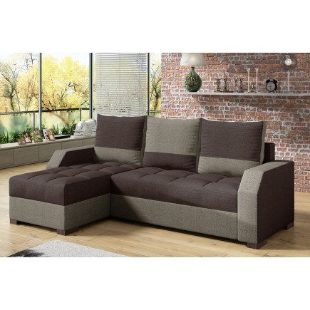 Canapé d'angle convertible - ARTE - en tissu de qualité - marron et beige, 3/4 places, angle gauche (vu de face)