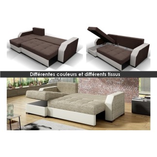 Canapé d'angle convertible - ARTE - en tissu de qualité - marron et beige, 3/4 places, angle gauche (vu de face)